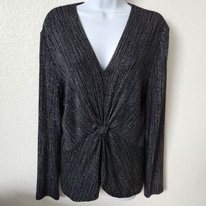 Patra Black And Silver Sparkle V-Neck Top Size Xlarge